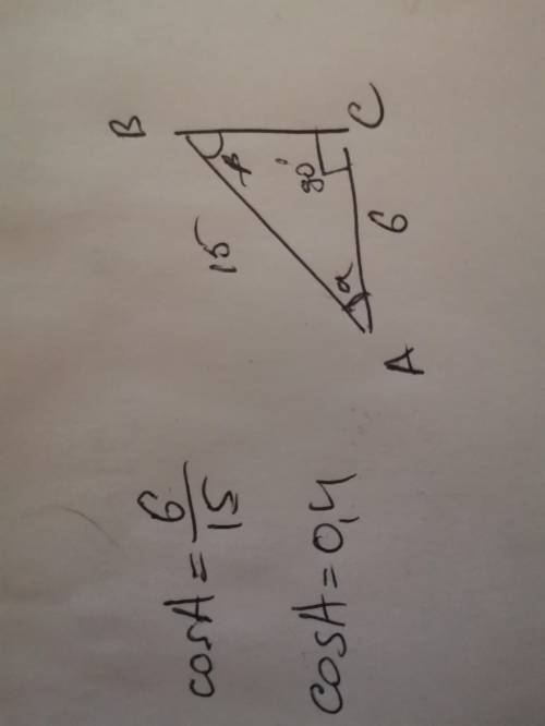 В треугольнике АВС угол С равен 90°, АВ=15,АС=6.Найдите COS A​