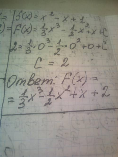 Найдите первообразную функцииf(x) = x2− x + 1, график которой проходит через точку M(0;2).​