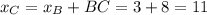 x_{C}=x_{B}+BC=3+8=11