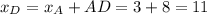 x_{D}=x_{A}+AD=3+8=11