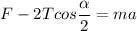 \displaystyle F-2Tcos\frac{\alpha }{2}=ma