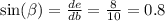 \sin( \beta ) = \frac{de}{db} = \frac{8}{10} = 0.8