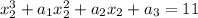 x^3_{2}+a_{1}x^2_{2}+a_{2}x_{2}+a_{3}=11