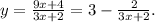 y=\frac{9x+4}{3x+2} = 3 - \frac{2}{3x+2} .