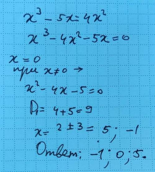 Решить уравнения иксв кубе минус 5x=4xв квадрате