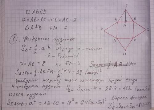 Қосымша 2 No1. Суретте қабырғасы 8 болатын квадрат пен биіктігі 7см болатын төрт өзара теңүшбұрыштар