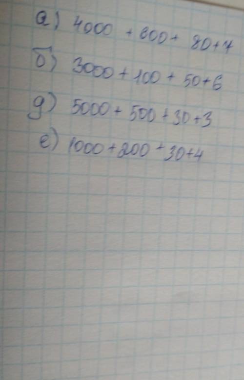 Представьте числа в виде суммы разрядных слагаемыха)4687= д) 5533=б)3156= е) 1234= напишите на Листо