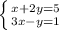 \left \{ {{x+2y=5} \atop {3x-y=1}} \right.