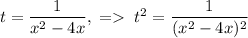 t=\dfrac{1}{x^2-4x},\;=\;t^2=\dfrac{1}{(x^2-4x)^2}