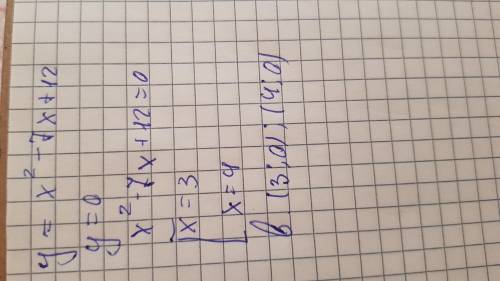 Укажіть координати точок перетину графіка функції у=х2-7х+12 віссю Ох.