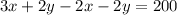 3x+2y-2x-2y=200