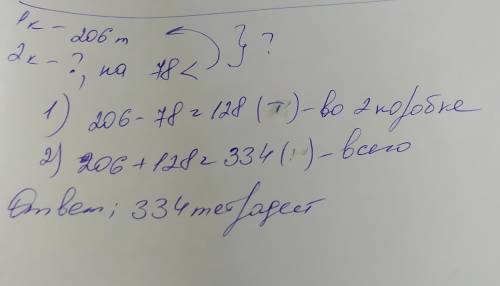 В первом корпусе 206 тетрадей а во втором на 78 тетрадей меньше Сколько тетрадей в двух коробках​