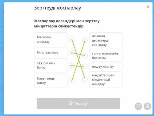 Жоспарлау кезеңдері мен зерттеу міндеттерін сәйкестендір.