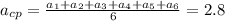 a_{cp} = \frac{ a_{1} + a_{2} + a_{3} + a_{4} + a_{5} + a_{6} }{6} = 2.8