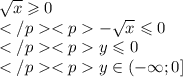 \sqrt x\geqslant 0\\-\sqrt x \leqslant 0\\y\leqslant 0\\y\in (-\infty;0]