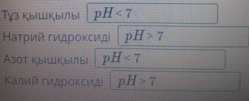 Қышқыл, сілті ерітінділерінің pH ортасын анықта. Тұз қышқылы Натрий гидроксиді Азот қышқылы Калий ги