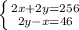 \left \{ {{2x+2y=256} \atop {2y-x=46}} \right.