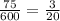 \frac{75}{600}=\frac{3}{20}