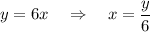 y=6x\ \ \ \Rightarrow \ \ \ x=\dfrac{y}{6}