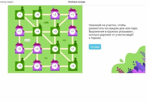 Нажмите на участки, чтобы разместить на каждом доме или парк. Выражения в кружка указывают сколько д