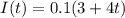 \displaystyle I(t)=0.1(3+4t)