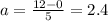 a = \frac{12 - 0}{5} = 2.4