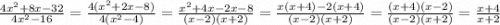 \frac{4x^2+8x-32}{4x^2-16} = \frac{4(x^2+2x-8)}{4(x^2-4)} = \frac{x^2+4x-2x-8}{(x-2)(x+2)} = \frac{x(x+4)-2(x+4)}{(x-2)(x+2)} = \frac{(x+4)(x-2)}{(x-2)(x+2)} = \frac{x+4}{x+2}