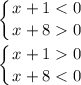 \displaystyle \left \{ {{x+10}} \right. \\\\\left \{ {{x+10} \atop {x+8