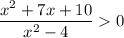 \displaystyle \frac{x^2+7x+10}{x^2-4} 0