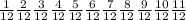 \frac{1}{12} \frac{2}{12} \frac{3}{12} \frac{4}{12} \frac{5}{12} \frac{6}{12} \frac{7}{12} \frac{8}{12} \frac{9}{12} \frac{10}{12} \frac{11}{12} \\