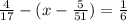 \frac{4}{17} - (x - \frac{5}{51} ) = \frac{1}{6}