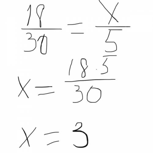 Решите уравнение : 18/30=x/5​