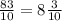 \frac{83}{10} = 8 \frac{3}{10}