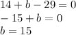 14 + b - 29 = 0 \\ - 15 + b = 0 \\ b = 15