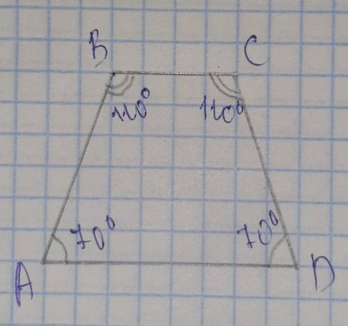 Один из кутив ривнобедренои трапеции доривнюе 70 градусив знайдить инши Куты ​