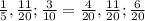 \frac{1}{5},\frac{11}{20};\frac{3}{10} = \frac{4}{20},\frac{11}{20};\frac{6}{20}