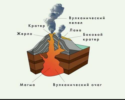 Зарисуй строение вулканаи подпиши его части