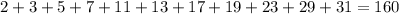 2+3+5+7+11+13+17+19+23+29+31=160