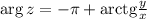 {\rm arg}\, z=-\pi +{\rm arctg}\frac{y}{x}