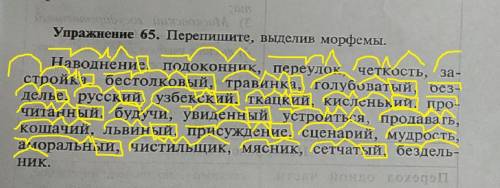 Упражнение 64 - выделите корень каждого словаУпражнение 65 - выделите морфемы