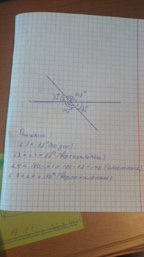 Найдите углы образованные при пересечении двух прямых если один из них равен 32 градусов