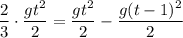 \dfrac{2}{3} \cdot \dfrac{gt^{2}}{2} = \dfrac{gt^{2}}{2} -\dfrac{g(t-1)^{2}}{2}