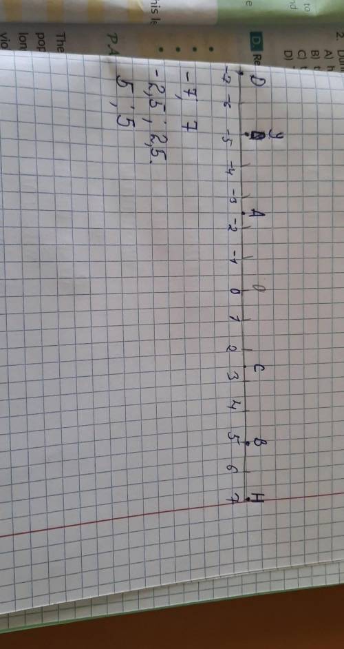 A) на координатной прямой отметьте точки A-(2,5),B(5),C(2,5),D(-7). b) Укажите точки с протиположным