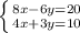 \left \{ {{8x-6y=20} \atop {4x+3y=10}} \right.