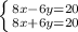 \left \{ {{8x-6y=20} \atop {8x+6y=20}}\right.\\