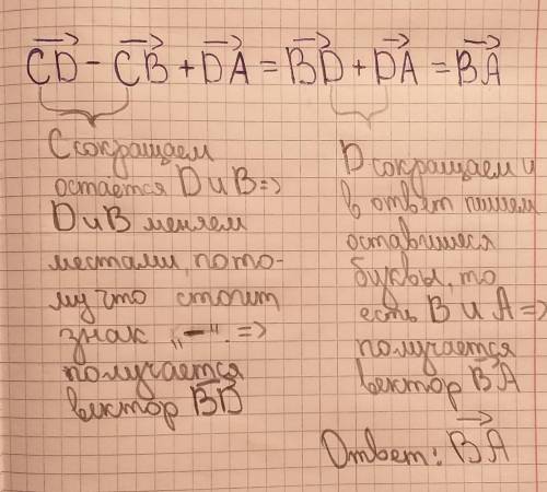 3. Четырехугольник АВСD – параллелограмм. Найдите вектор СD – вектор СВ + вектор DА.