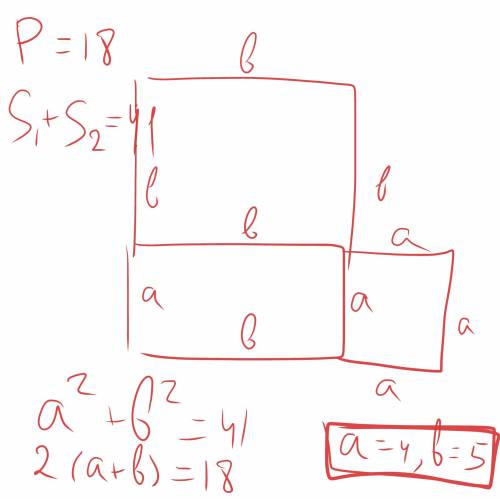 Периметр прямоугольника составляет 18 см, а сумма площадей квадратов на прилегающих к нему стенках с