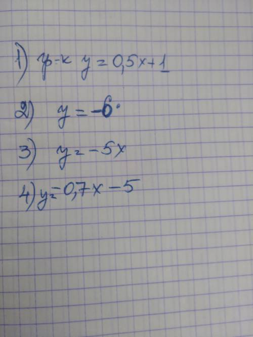 Y=−0,7x−5 y=0,5x+1 y=−6 y=−5x