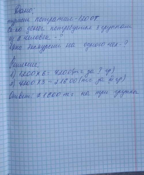 PASOTAB RADE СлРеши задачиа) На экскурсию в Испиджаб турист потратил 1200 е-ге. Сколько денег потреб