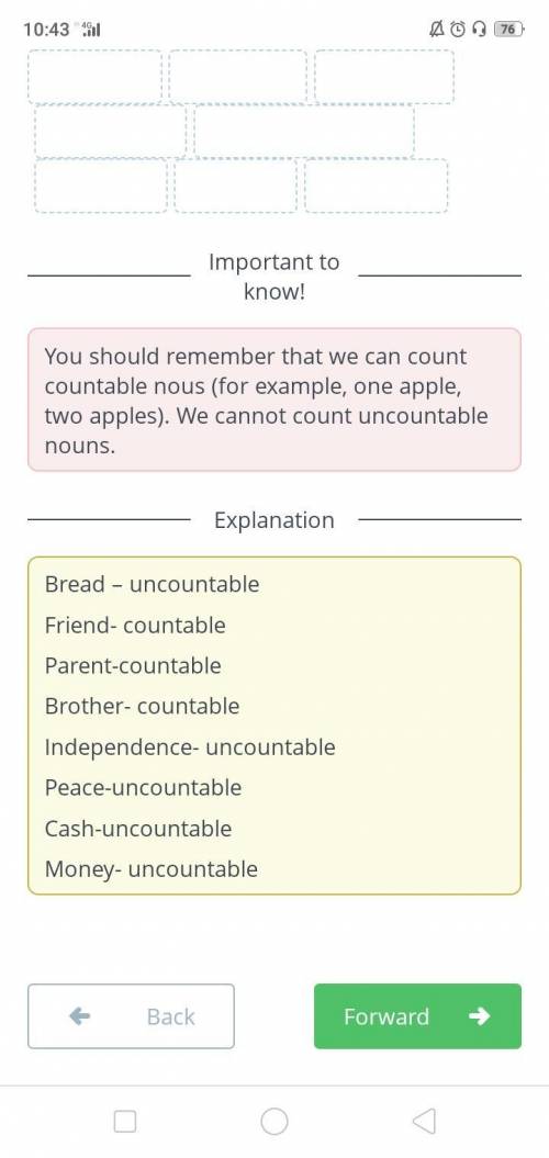 Are these nouns countable or uncountable? Classify them.countableuncountable+ Bread++ Friend+ Parent